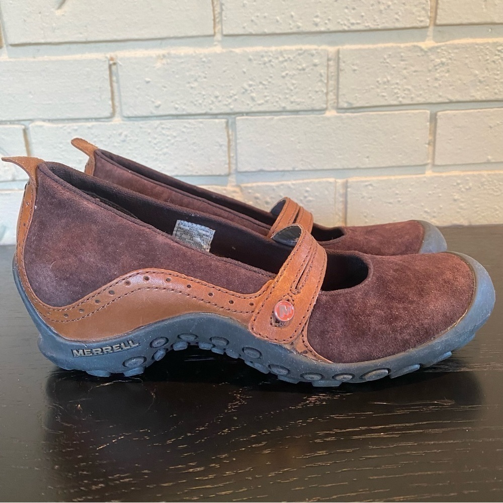 Womens Size 8 Merrell Plaza Bandeau Espresso Suede Leather Mary Jane Wedge Mocs